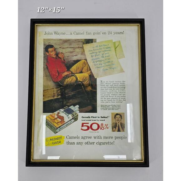 Vintage John Wayne Camel Cigarettes Framed Advertising Print